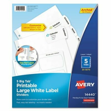 AVERY DENNISON Avery, BIG TAB PRINTABLE LARGE WHITE LABEL TAB DIVIDERS, 5-TAB, LETTER, 20PK 14440